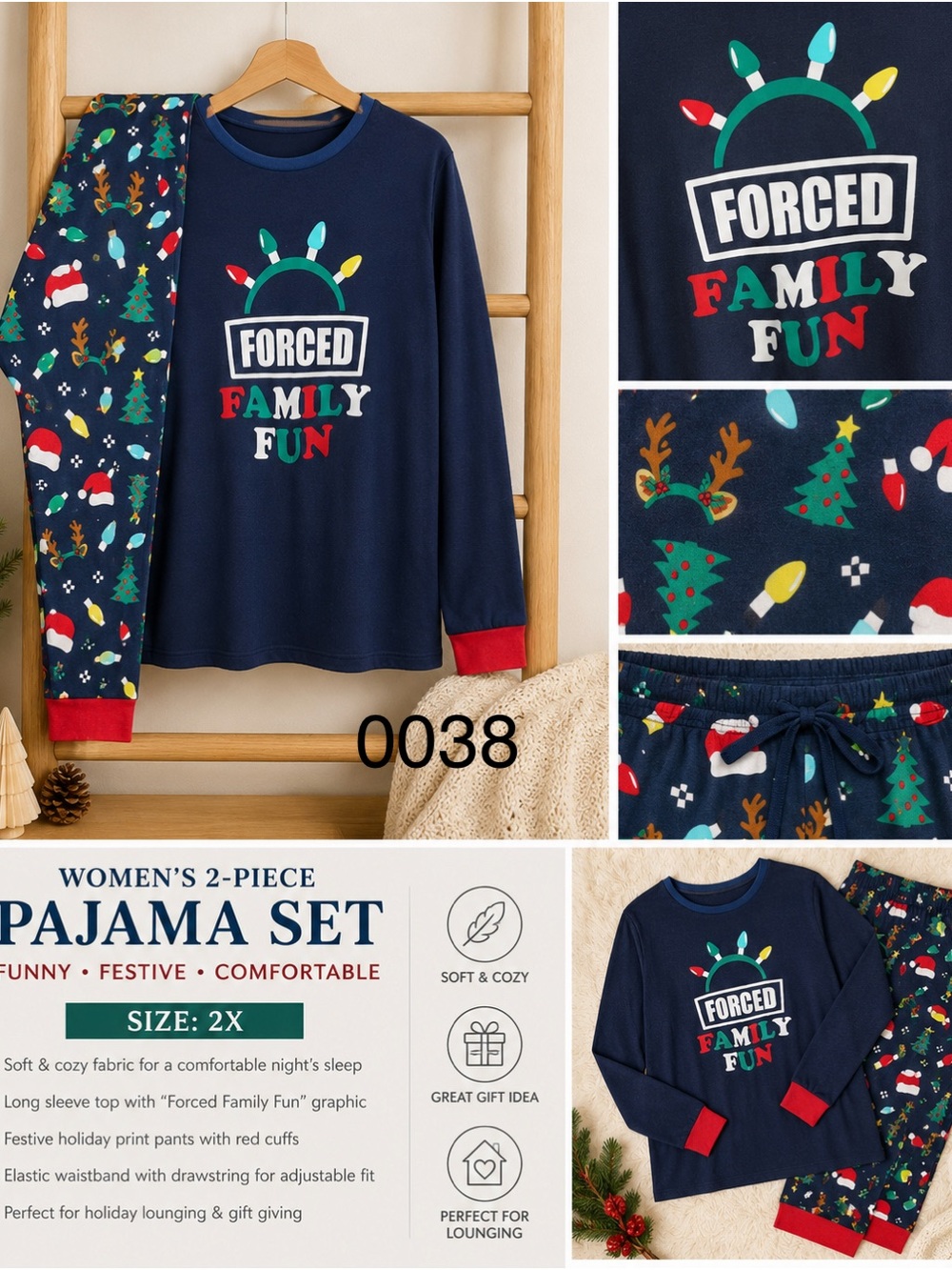 Women's Navy 'Forced Family Fun' Holiday Pajama Set - 2 Piece